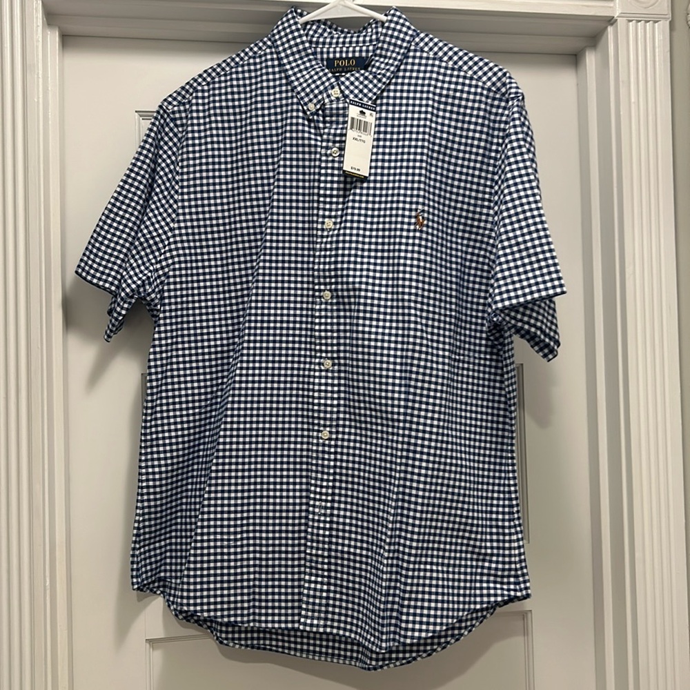 Polo Ralph Lauren - Navy Blue/ White Gingham Button Down NWT, XXL Slim Fit